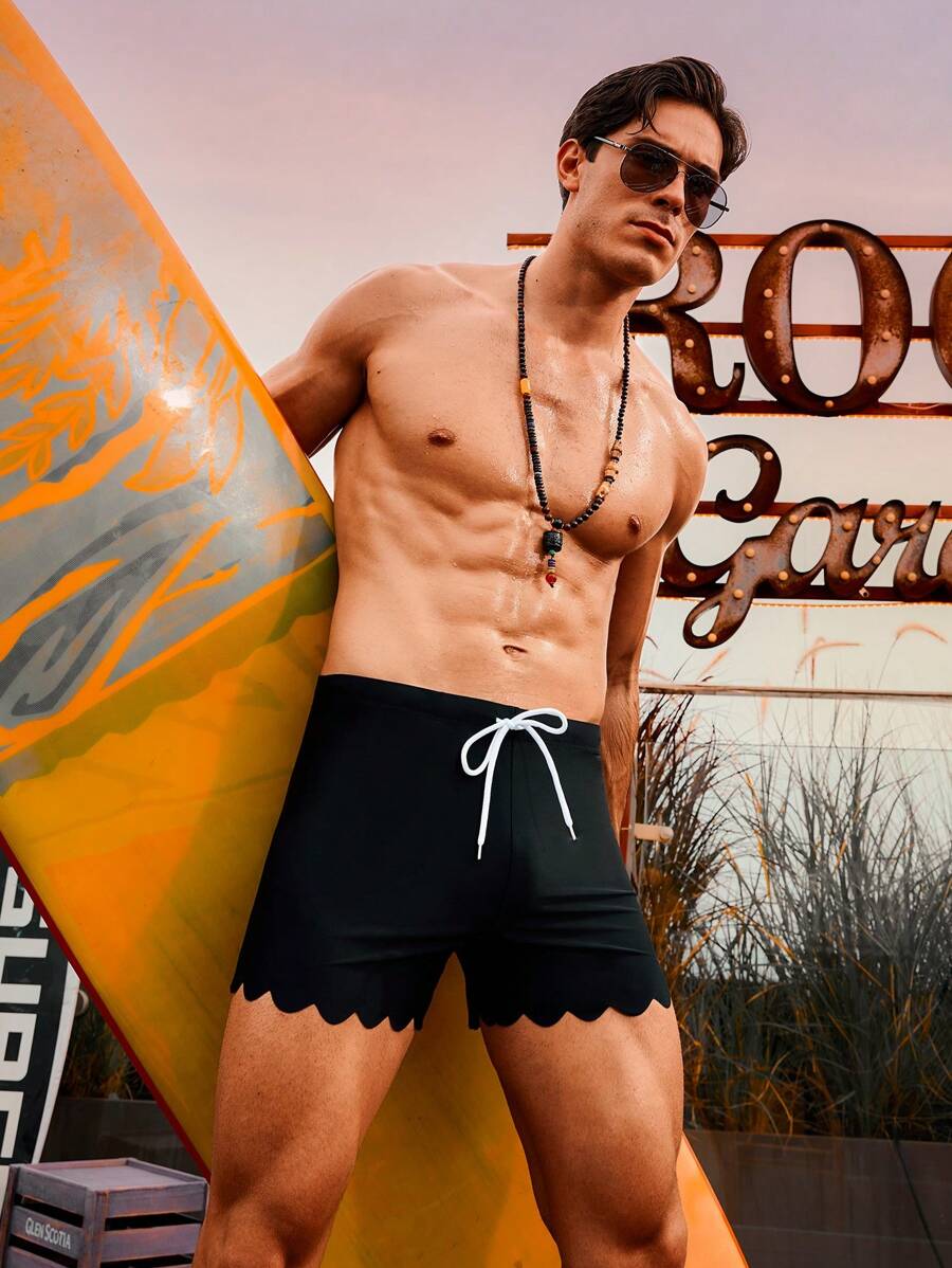 Manfinity Men's Swim Trunks With Scallop Hem And Drawstring