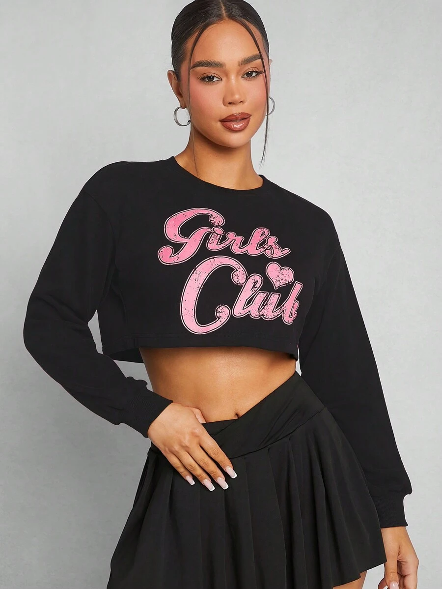 SHEIN Unity Loose Fit Letter Print Long Sleeve Cut-Out T-Shirt