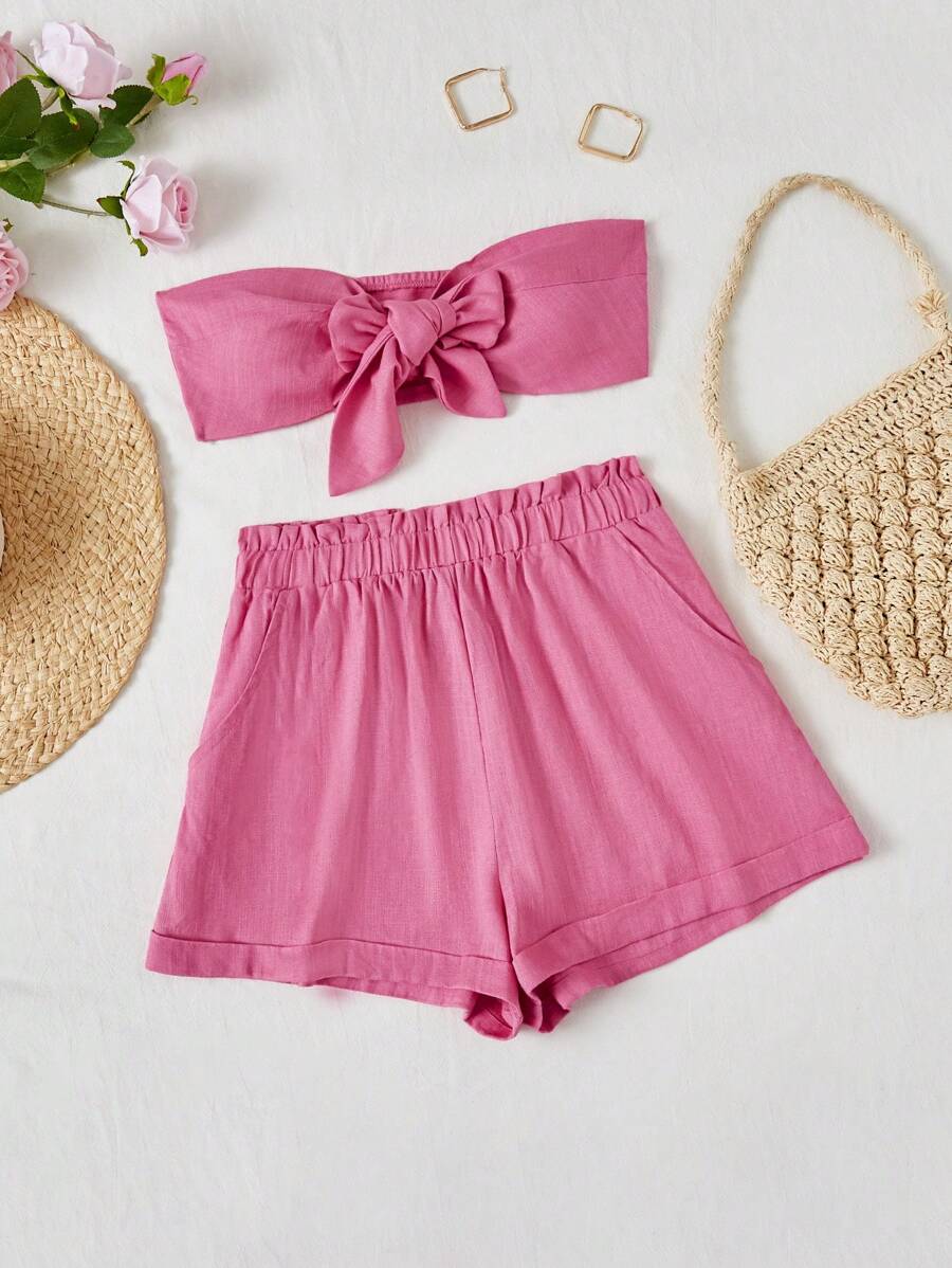 Soleia Dames Roze Strapless topje En Short set