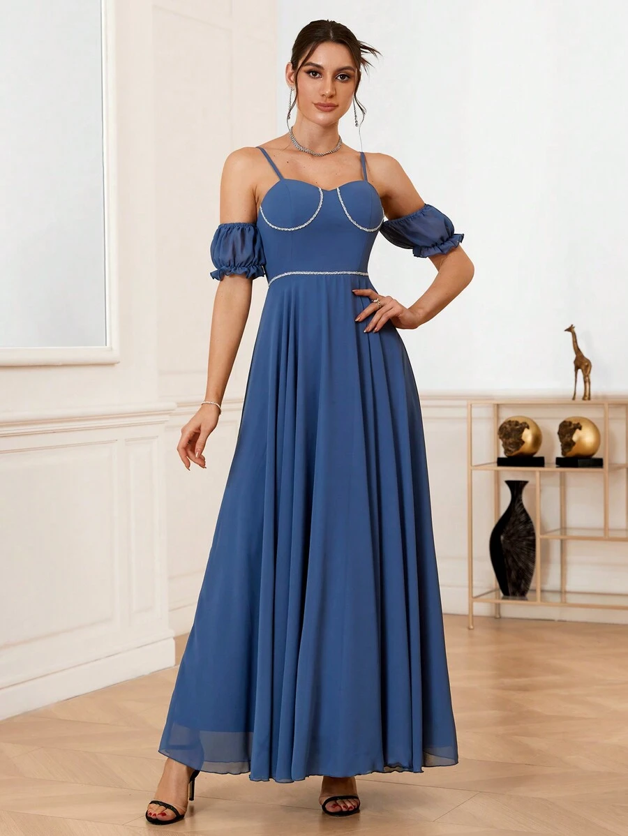 SHEIN Belle Elegant And Romantic Strappy Bridesmaid Dress With Woven Detailing And Cold Shoulder Design