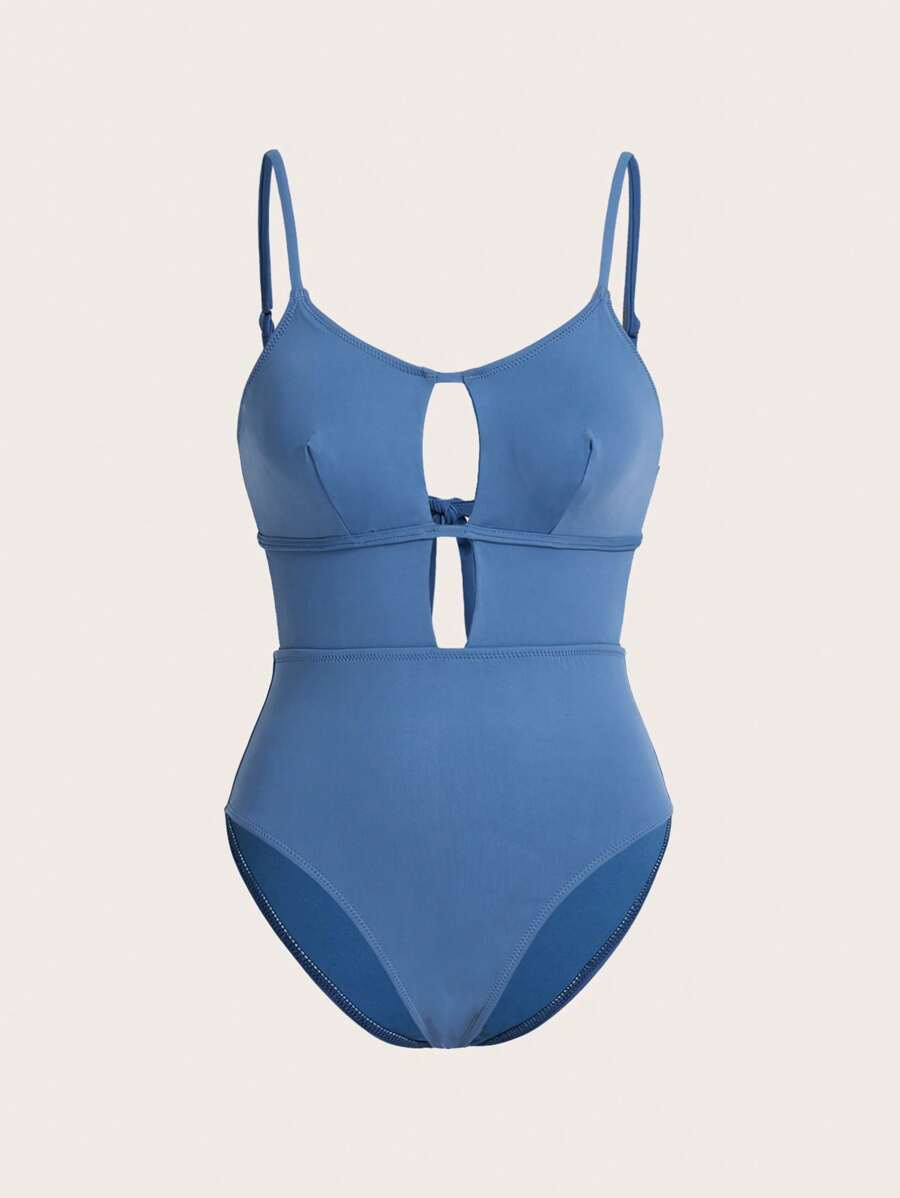 SHEIN Swim Women's Solid Color Hollow Out One Piece Swimwear Summer