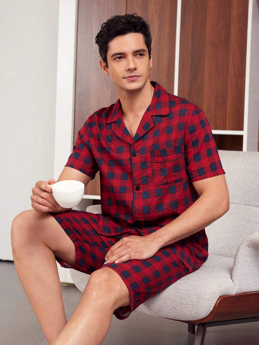 Kariertes Kurzärmliges Herrenhemd & Homewear Set