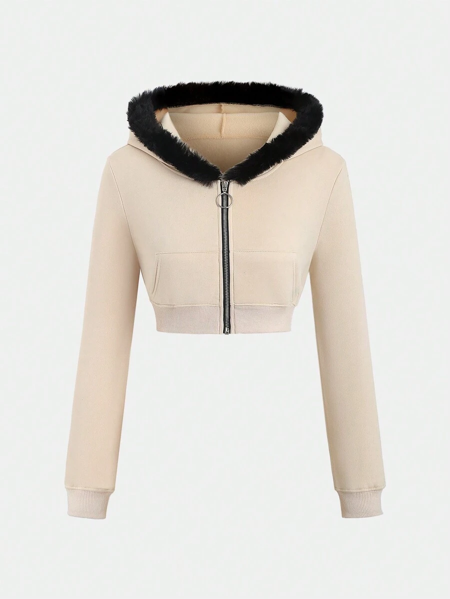 Flirla Sudadera Corta Con Capucha Para Mujer Con Cremallera Frontal