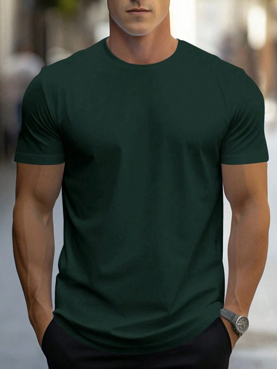 Manfinity Homme Camiseta De Manga Corta Para Hombre Con Cuello Redondo Y Color Sólido