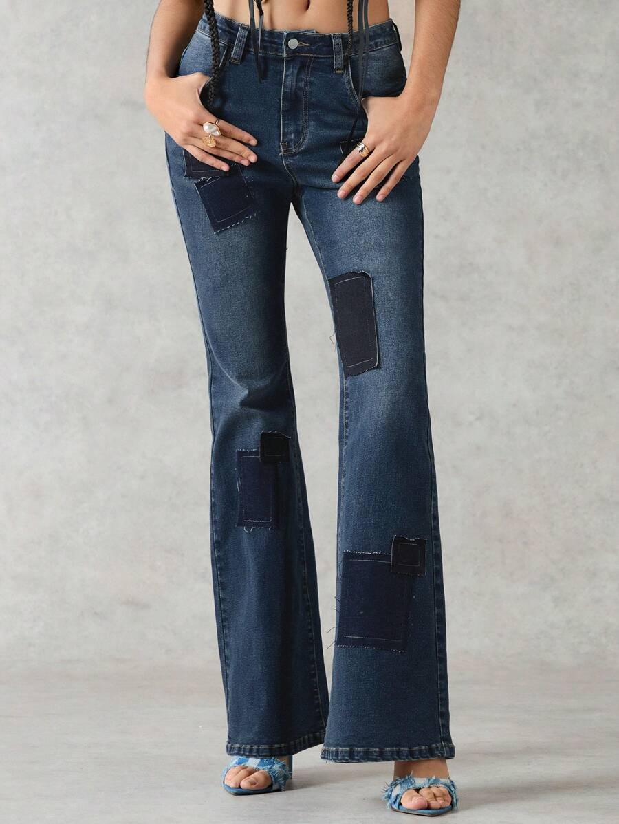 Forever 21 Pantalon En Jean Pour Femmes Avec Des Bas Évasés Contrastés Pour Des Festivals De Musique