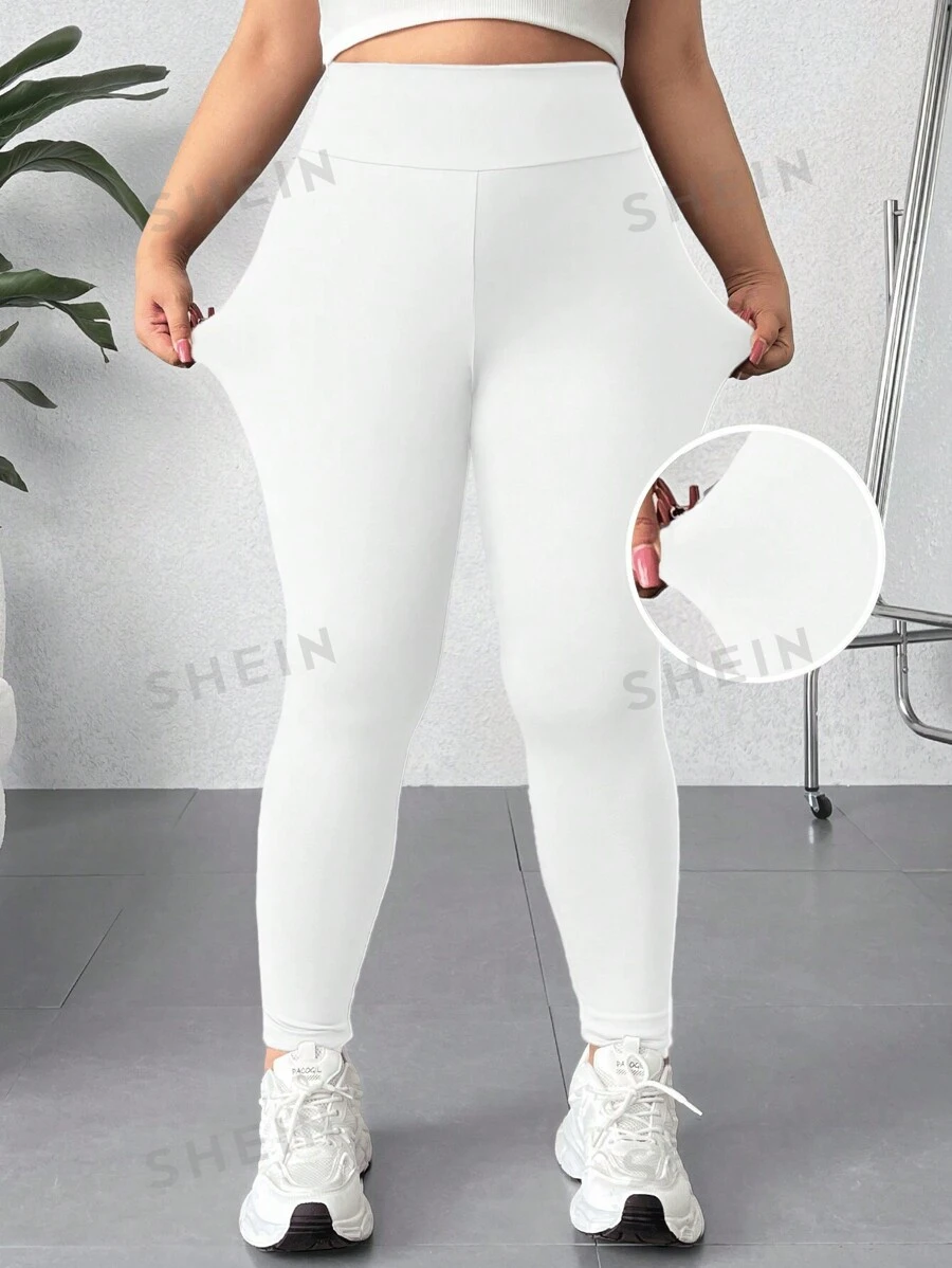 SHEIN EZwear Mallas De Talle Alto De Color Sólido De Talla Grande