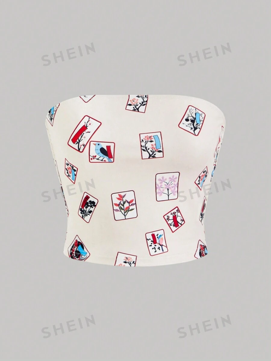 SHEIN Qutie Top tubo casual con estampado de flores Y2K