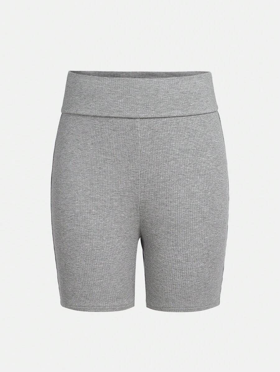 SHEIN Leggings Informais em Malha com Cós Dobrável de Rib para Adolescentes