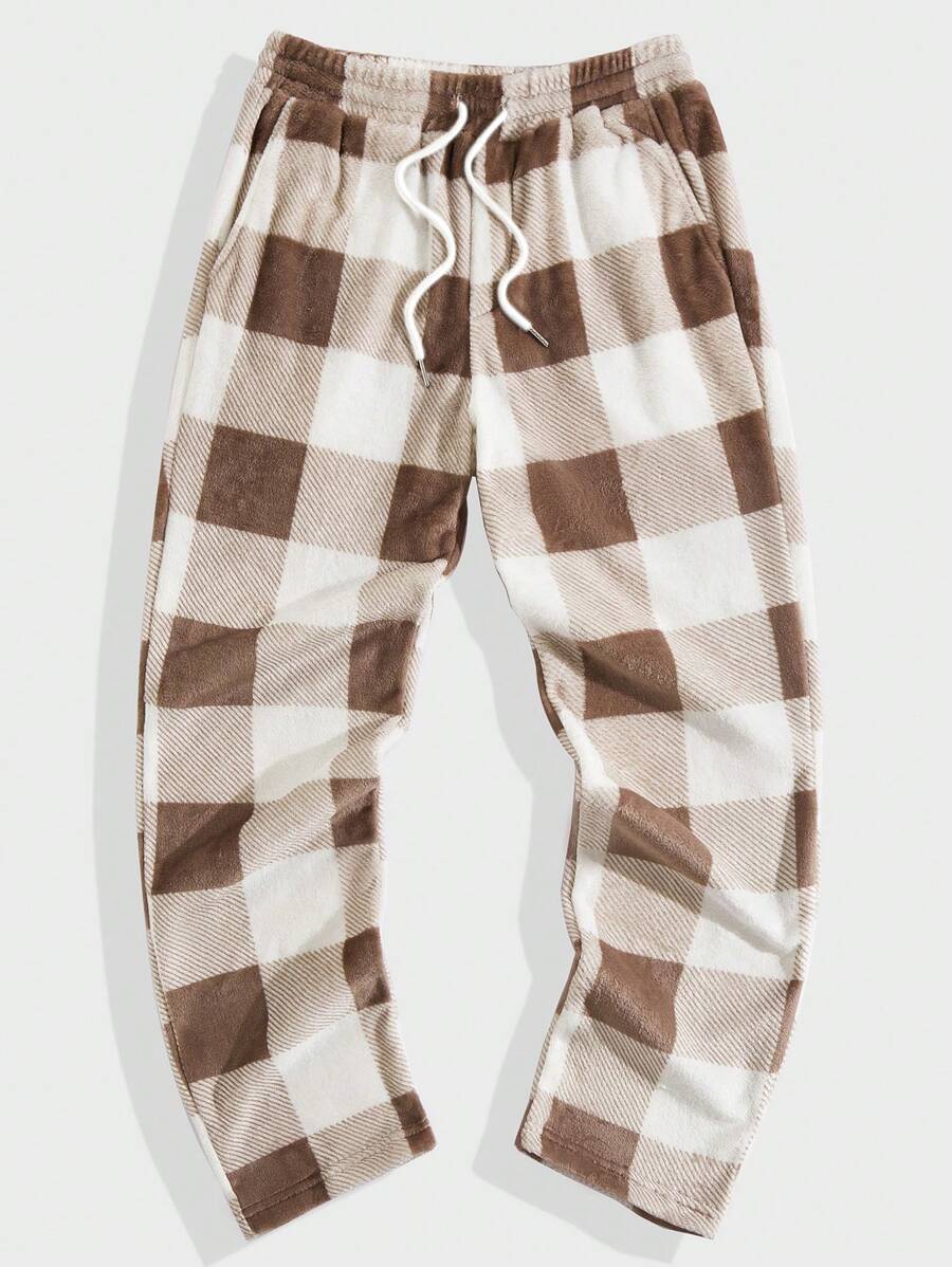 Manfinity VCAY Pantalones Deportivos De Pierna Recta Con Cordón En La Cintura Y Estampado De Cuadros De Punto Para Hombre