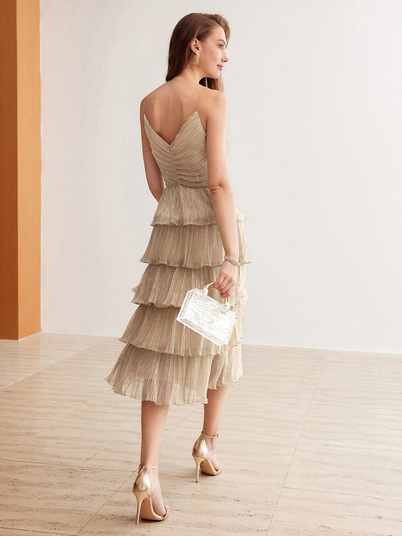 PLISSE LAYERED RUFFLE HEM SLIP DRESS｜Motf