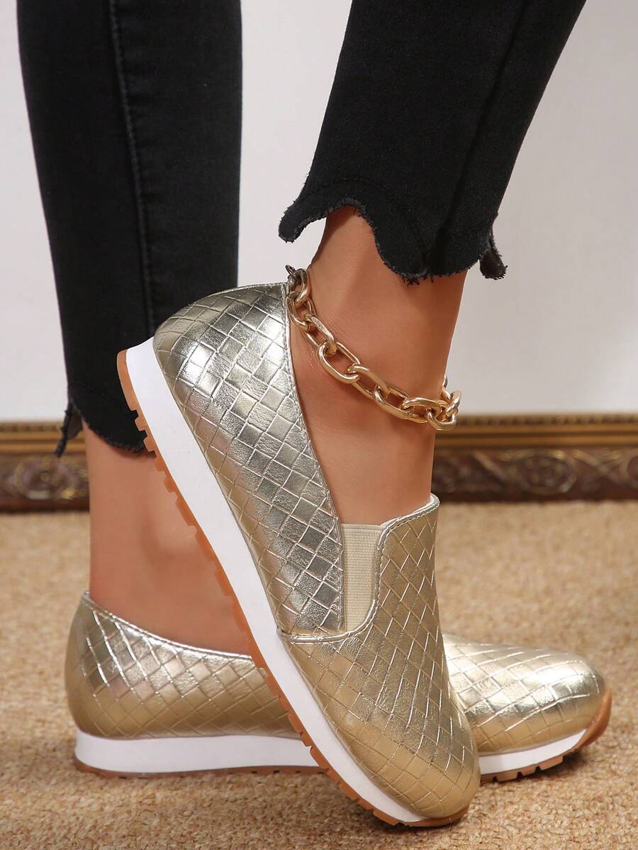 Women's Flat Gold Tone Elastic Comfortable Casual Shoes