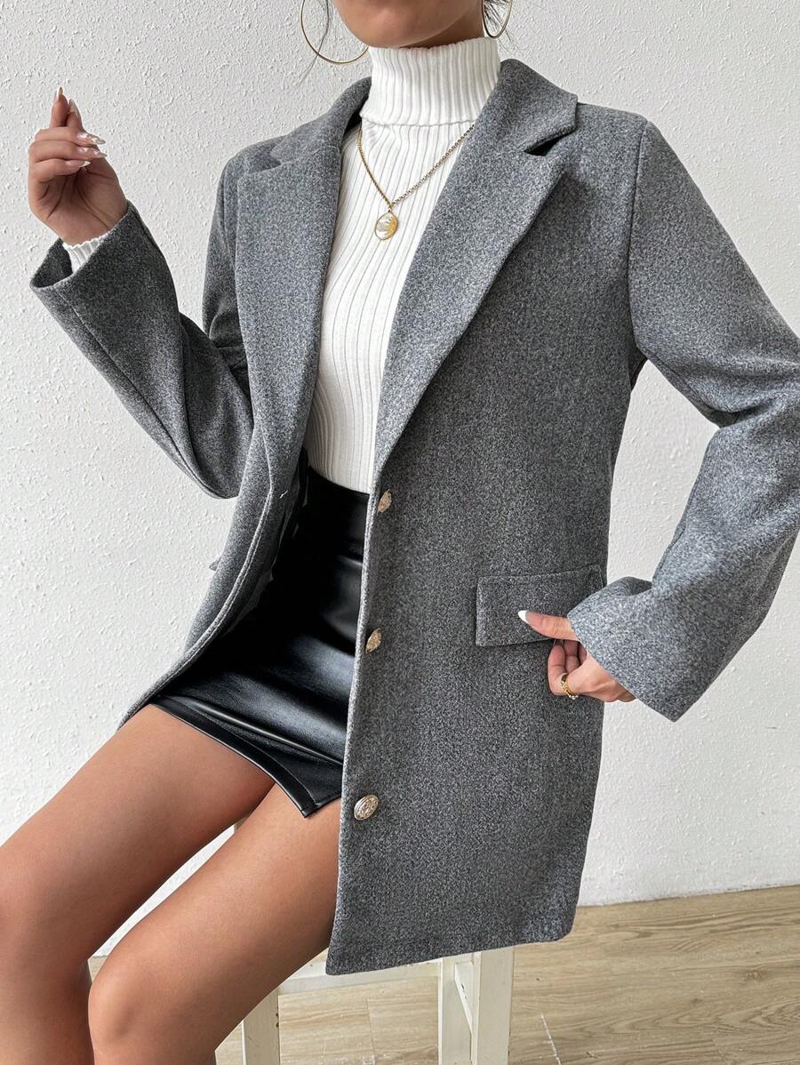 SHEIN LUNE Lapel Neck Flap Detail Overcoat