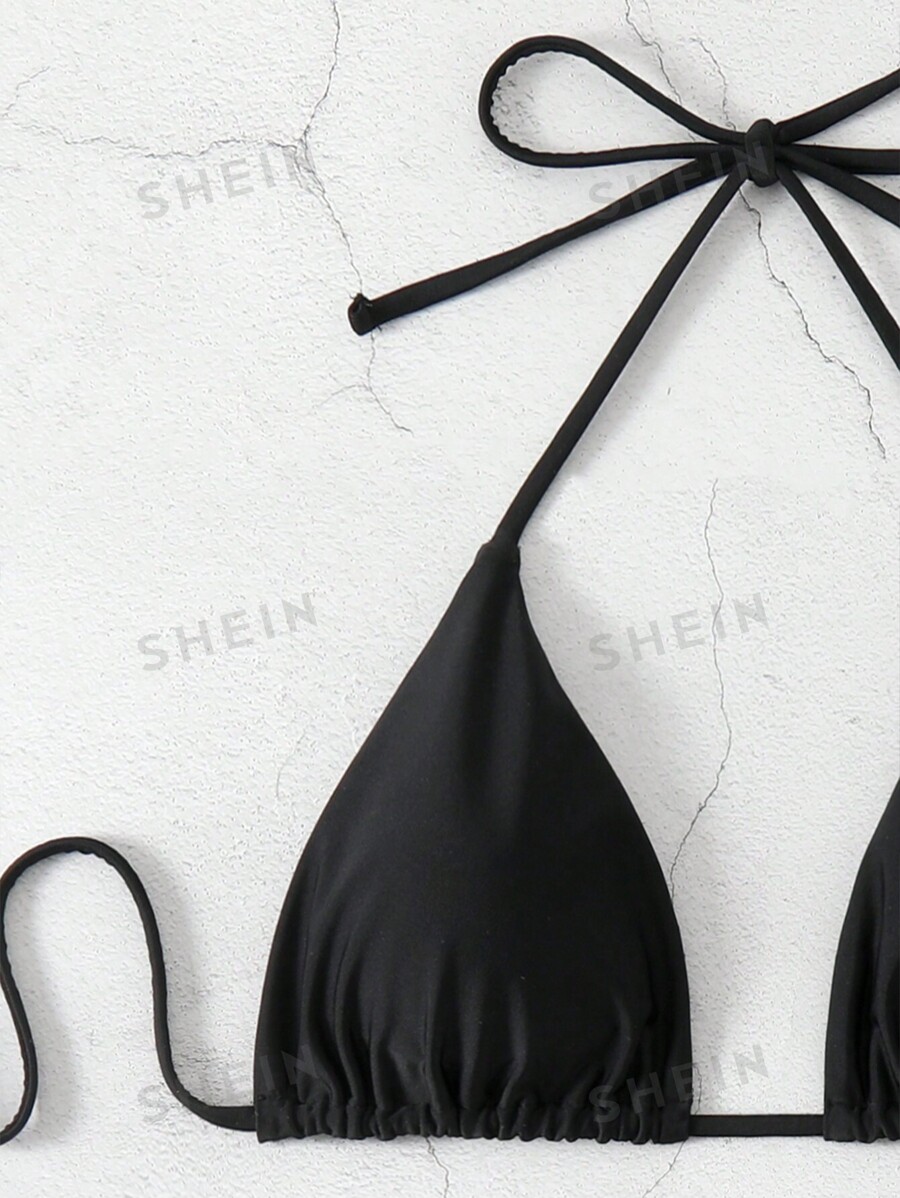 SHEIN Swim V Neck Halter Bikini Set Two Pieces Swimwear Bathing Suit Beach Outfit Summer