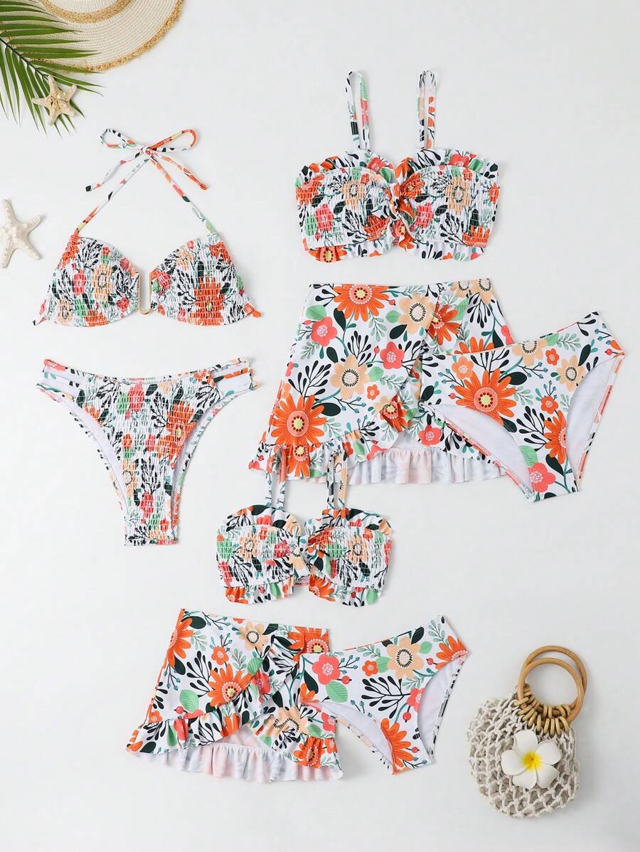Tween Girls Flower Printed Shirred Bikini Swimsuit Set For Sale Australia New Collection