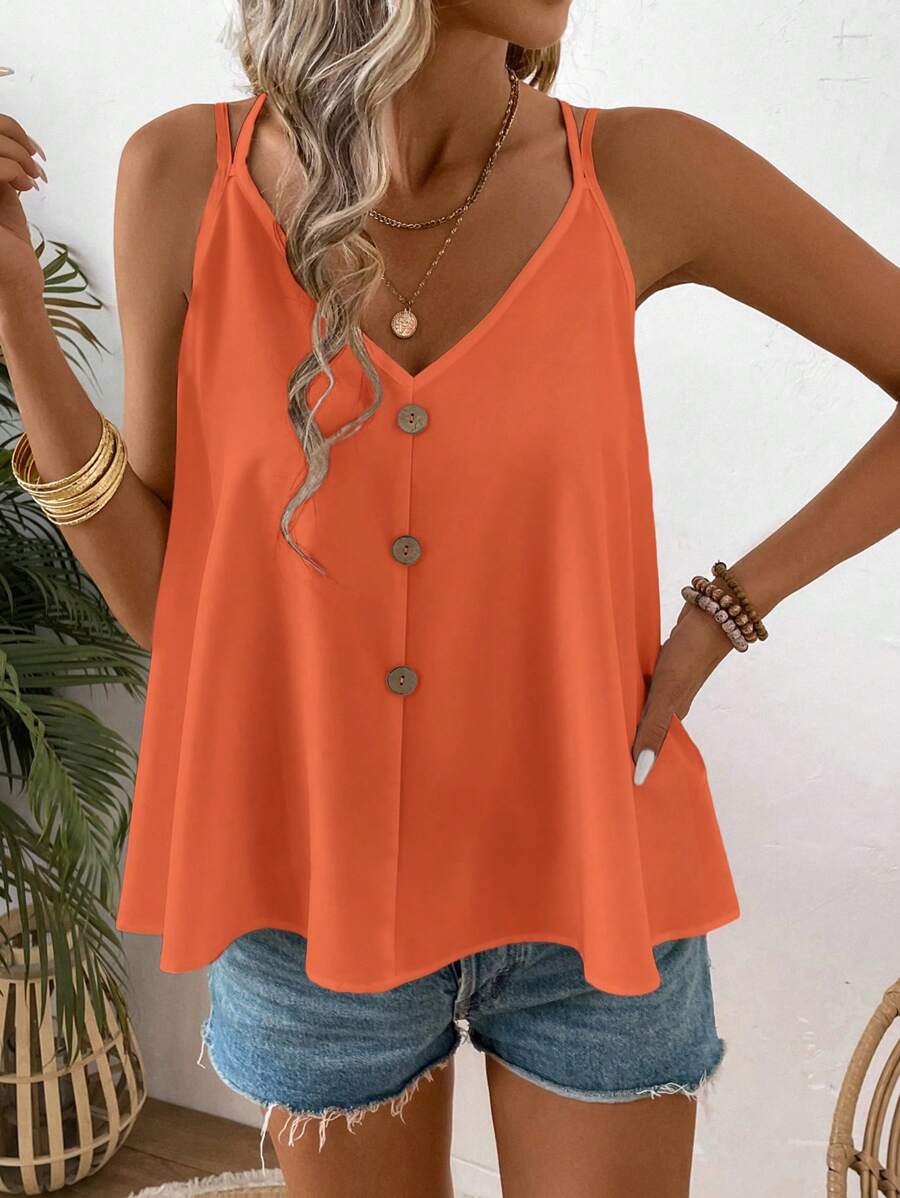 SHEIN Top Camisola Informal Con Detalle De Botones Y Cuello En V
