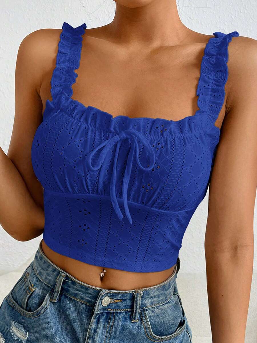 SHEIN EZwear Einfarbiges Durchbrochenes Besticktes Schnür-crop Tank Top