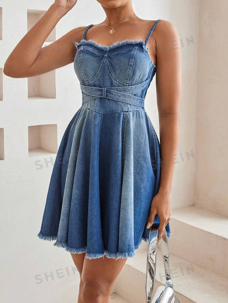 Aveloria Vestido De Tirantes De Mezclilla Deshilachado Para Mujer