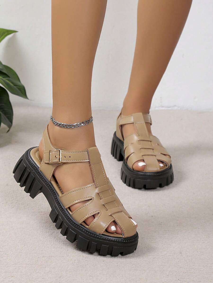 Women's Closed Toe Hollow Out Casual Wedge Heel Thick Bottom Sandals