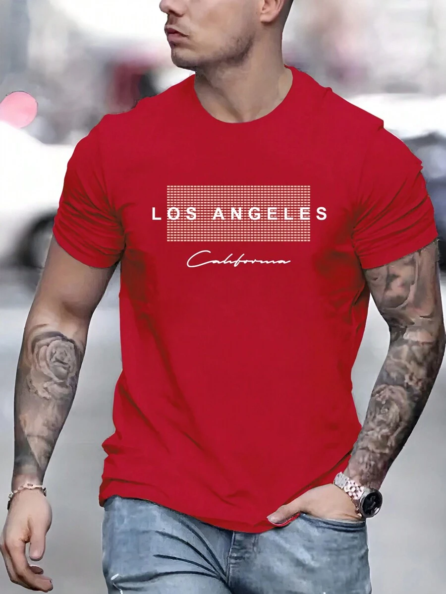 Manfinity Dauomo Camiseta Masculina Com Estampa De Letras E Gola Redonda