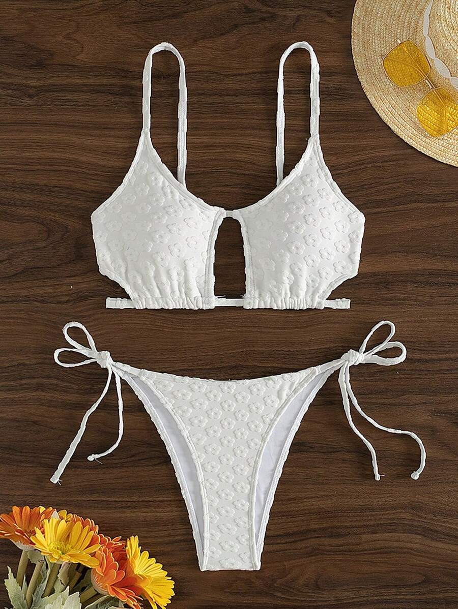 SHEIN Swim Women's Solid Color Textured Bikini Set Summer Beach