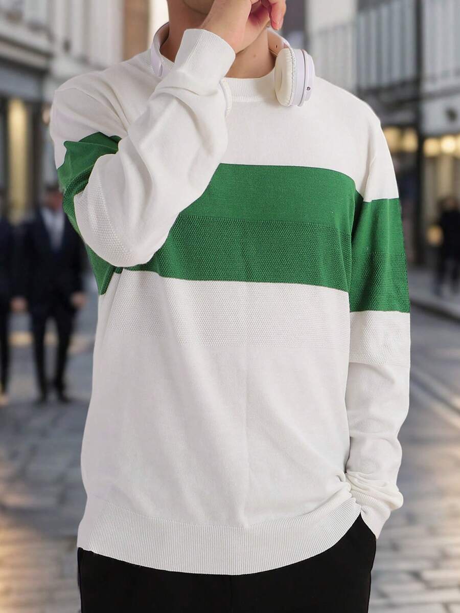 Manfinity Hypemode Men'S Round Neck Colorblock Long Sleeve Sweater