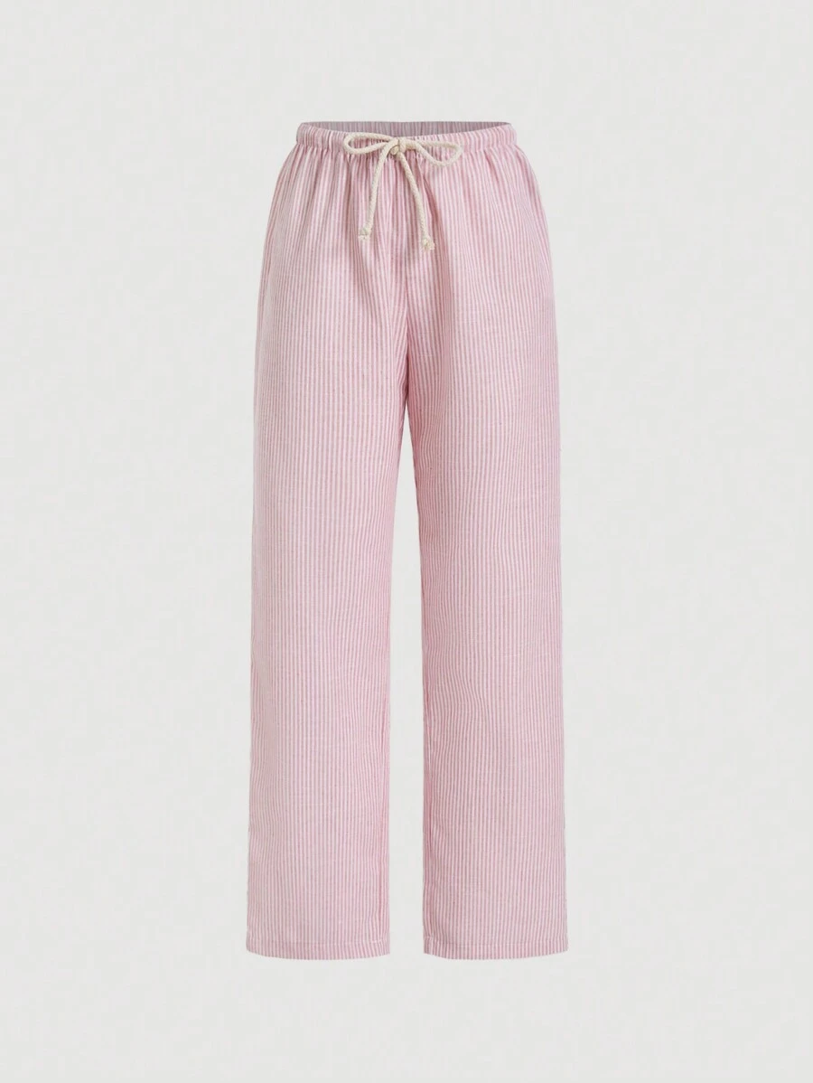 SHEIN MOD Dames Krijtstreep Rechte Broek met Strik Taille
