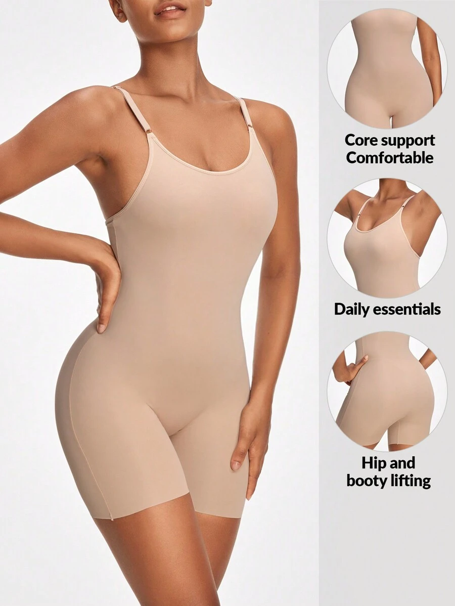 SHEIN Shape Women's Solid Color Slimming Bodycon Cami Bodysuit