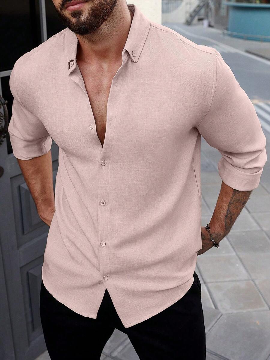 Manfinity Homme Men's Solid Colored Long Sleeve Shirt