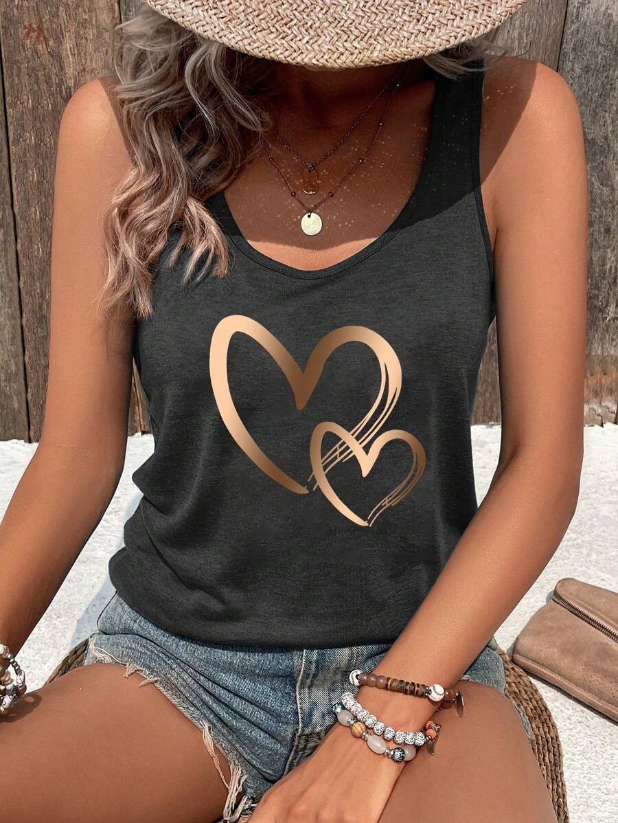 INAWLY Valentine's Day Heart Pattern Tank Top Graphic Tees Women Tops