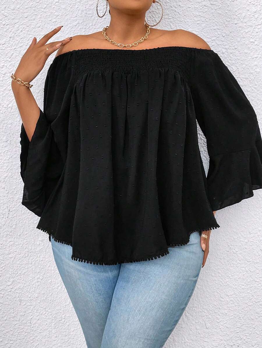SHEIN LUNE Plus Size Solid Color Off Shoulder Loose Casual Shirt