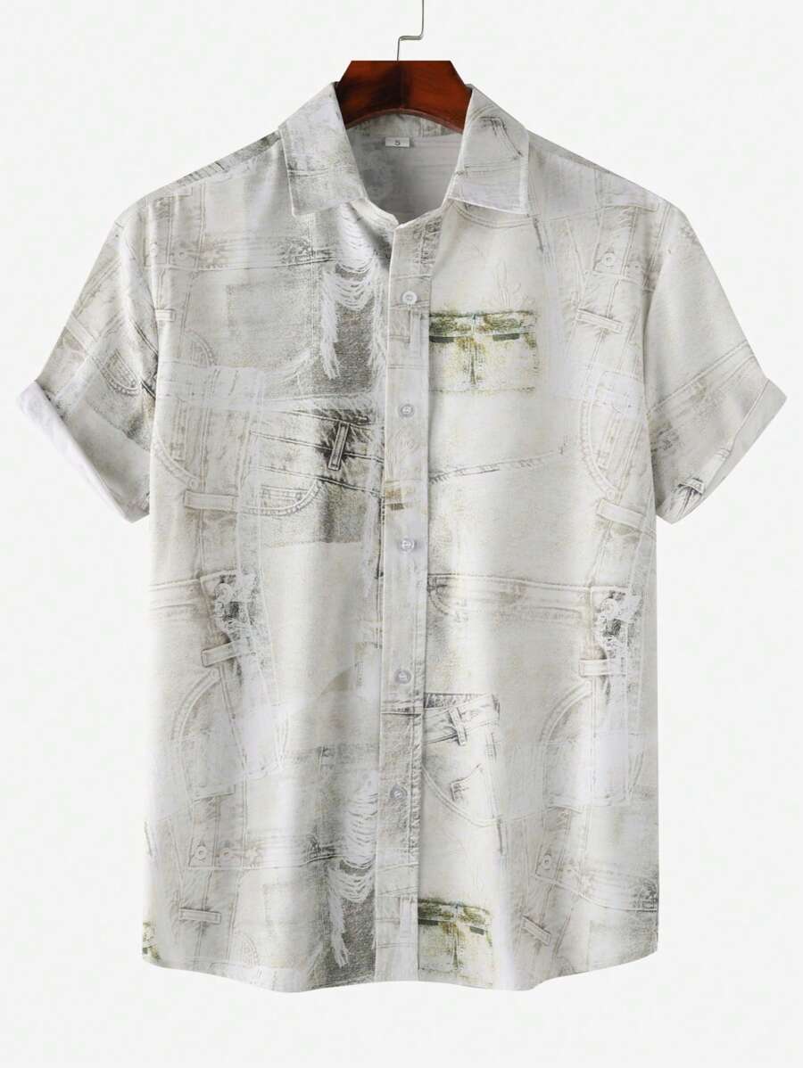 Camisa De Manga Corta Para Hombre Con Estampado De Retales Y Flores