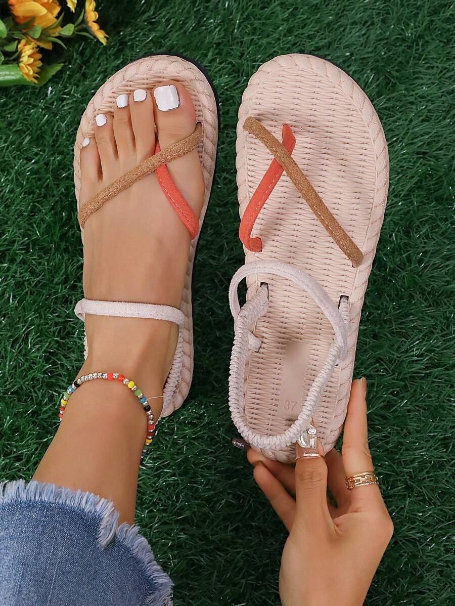 Modieuze dames outdoor teenslippersandalen, beige voor de zomer