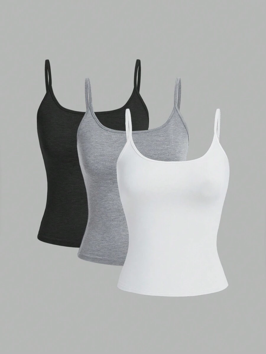 SHEIN EZwear 3 Piezas Top De Tanque Tipo Cami De Ajuste Ceñido En Color Sólido