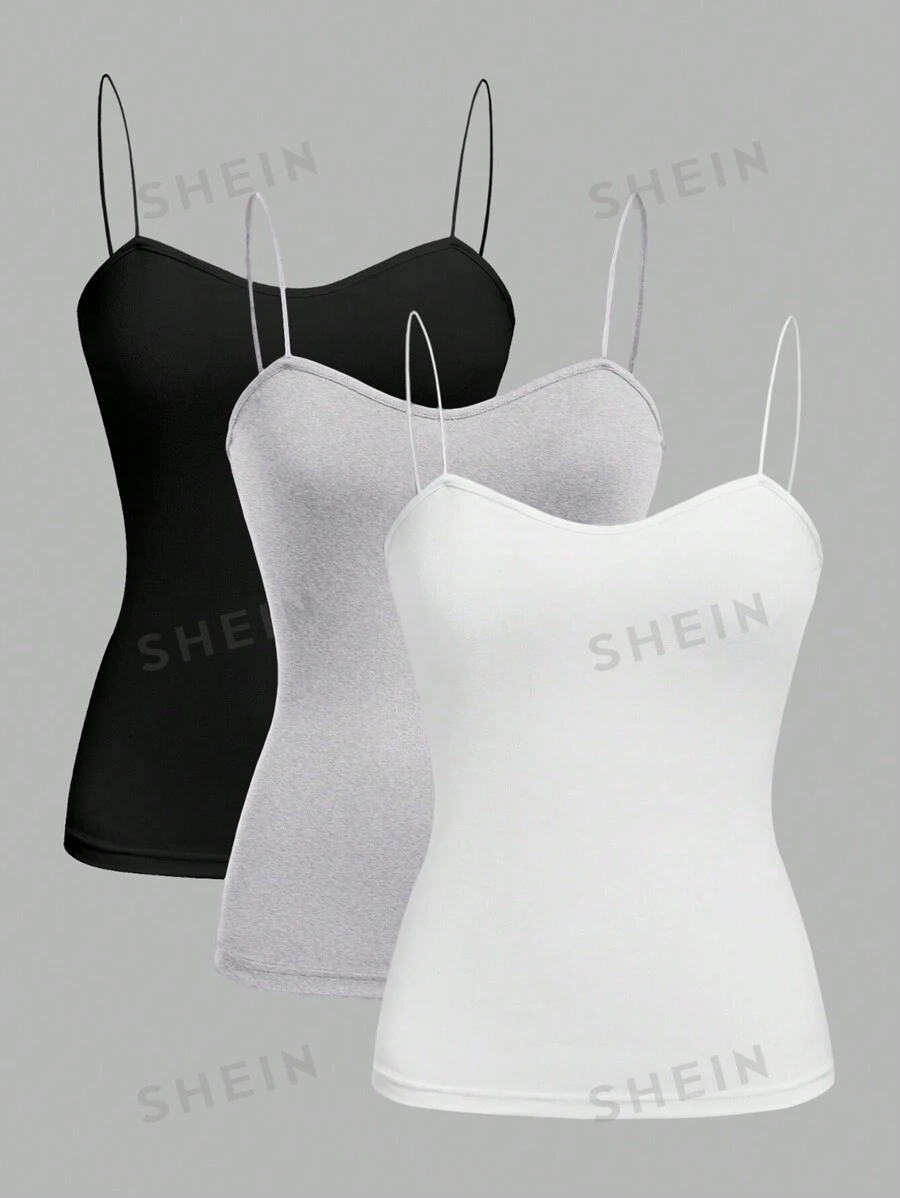SHEIN EZwear Conjunto de 3 piezas de ropa de ocio: parte de arriba de camisola sexy y versátil, parte de arriba de tanque ajustada y pantalones cortos, adecuados para el verano
