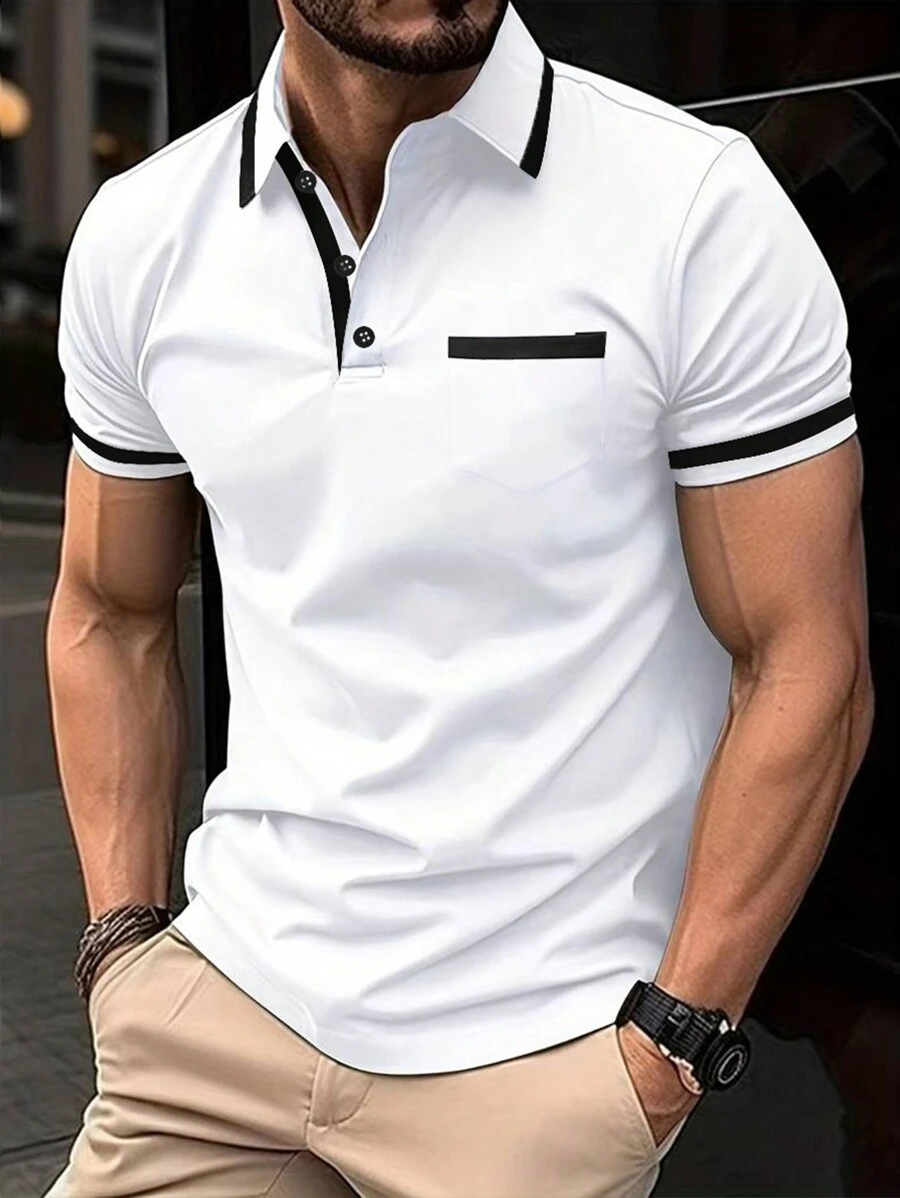 Manfinity Homme Camisa Polo de Trabalho Casual de Golfe com Recorte Contrastante para Homens, Presente para Namorado