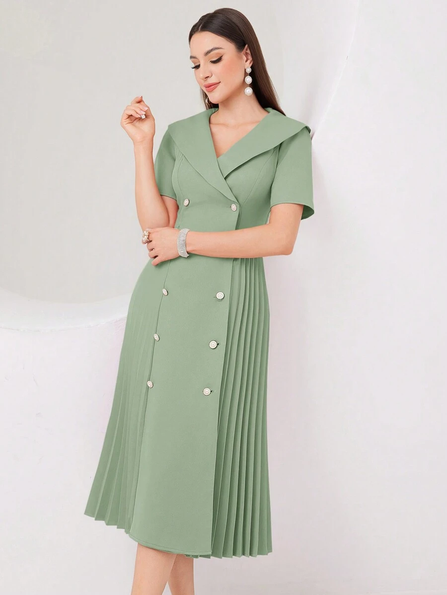 Modelyn Robe À Manches Courtes Doubles À Boutonnage Avec Ourlet Plissé Pour Femmes