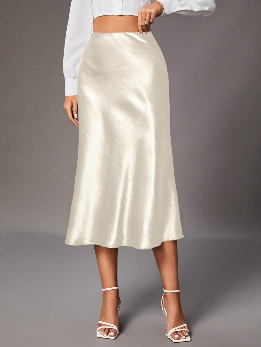 SHEIN Tall Women's Solid Color Glossy Skirt
