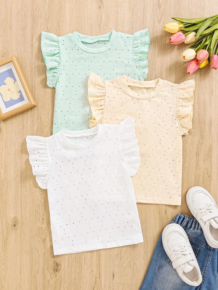 SHEIN Ensemble de 3 t-shirts classiques simples pour jeunes filles, confortables et polyvalents
