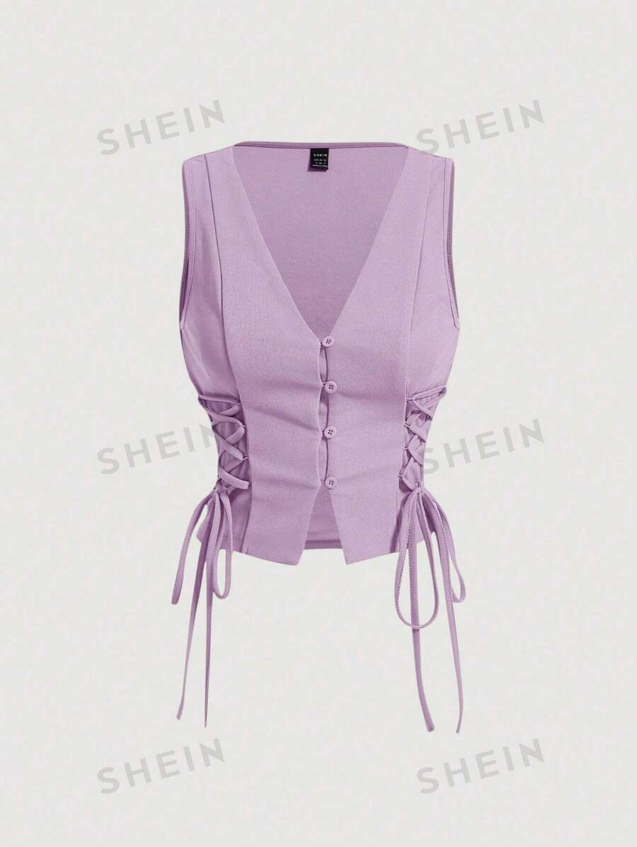 SHEIN MOD Top crop con cordón lateral cruzado de estilo retro y vintage