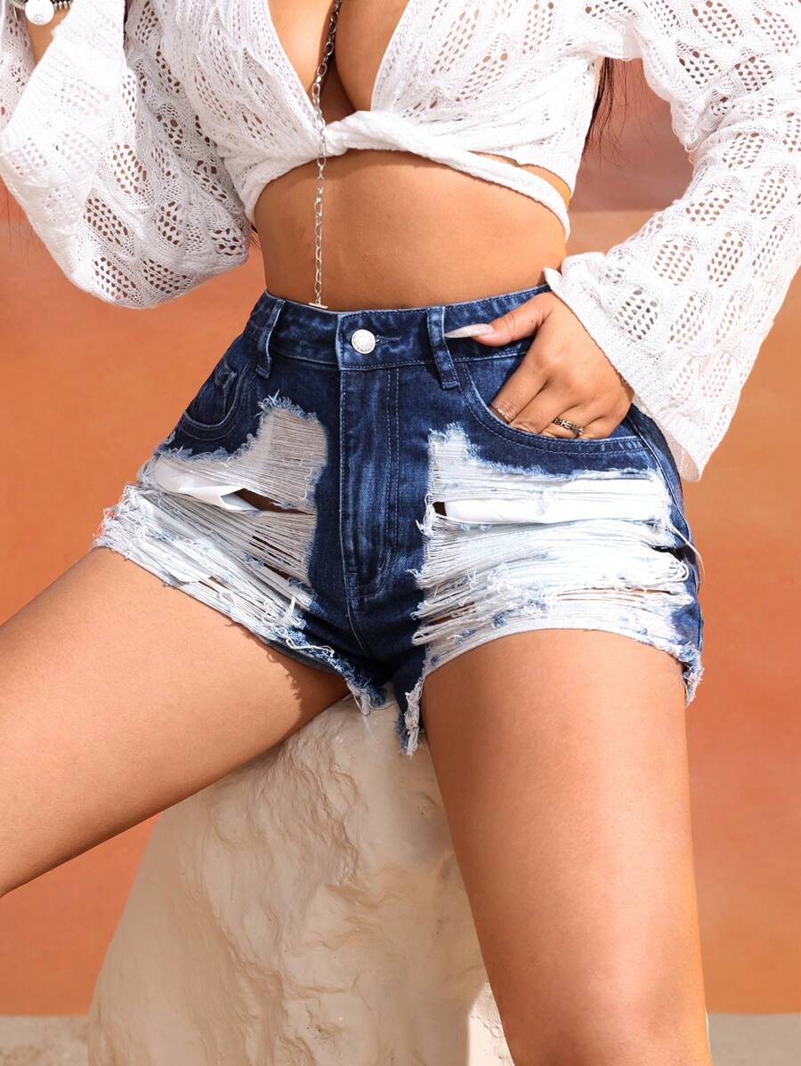 SHEIN SXY Podarte Raw Edge Spodenki dżinsowe