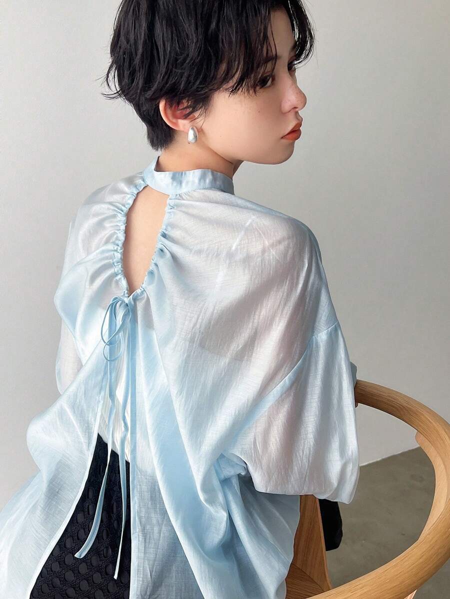 FRIFUL Ladies' Fashionable Spring/Summer Hollow Out Back Shirt,Ruffle