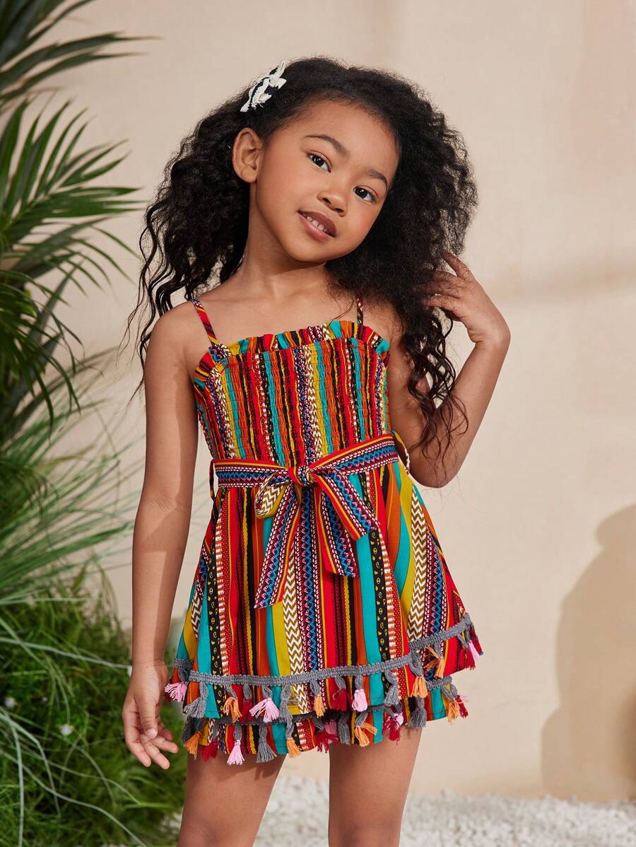SHEIN Macacão Casual Halter de Verão/Primavera para Garotas Jovens Tecido Listrado Colorido