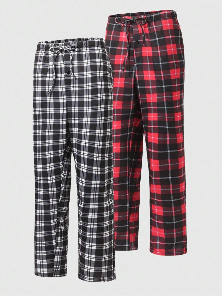 Manfinity Homme Men's Plus Size Waist Tie Plaid Jogger Pants