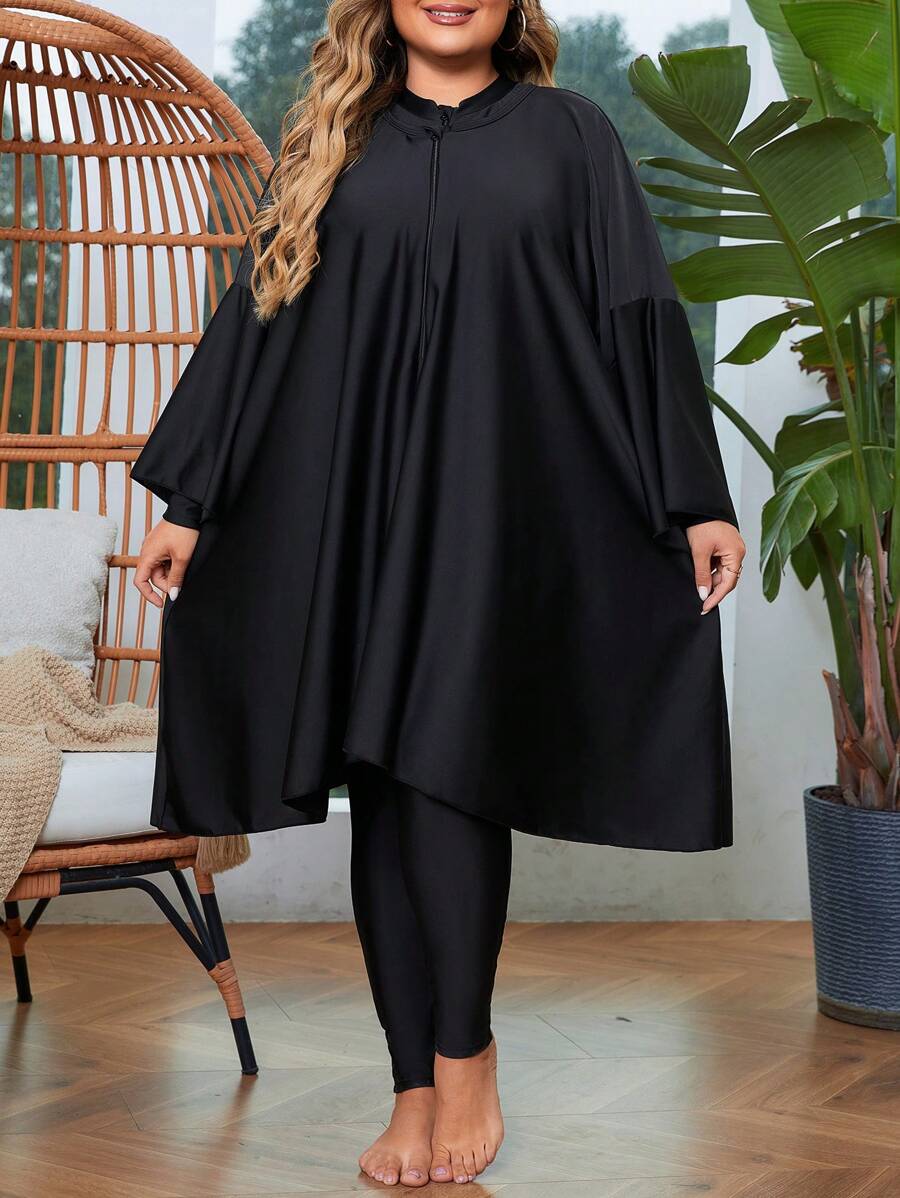 Swim Mulvari Maillot de bain une pièce grande taille avec col droit, manches longues pour plage d'été