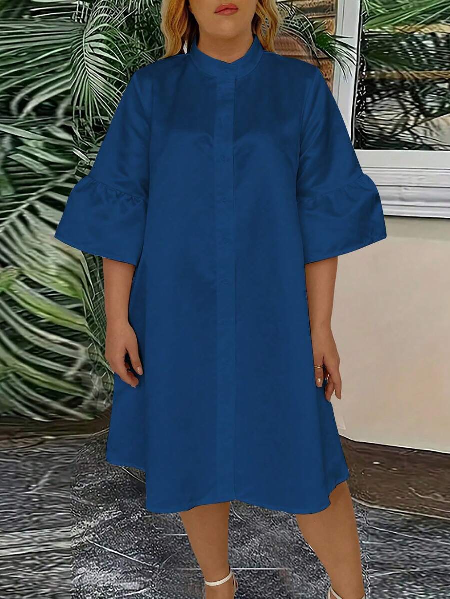 SHEIN Clasi Grote maten Vrouwen Flounce mouw Kraag Jurken