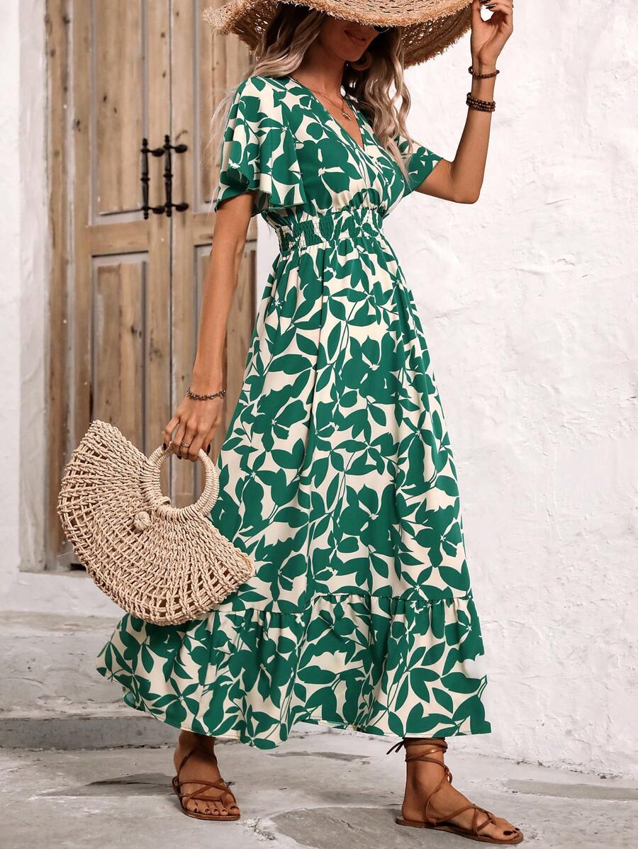 Breezaya Robe Enveloppante À Imprimé Feuille Pour Femmes