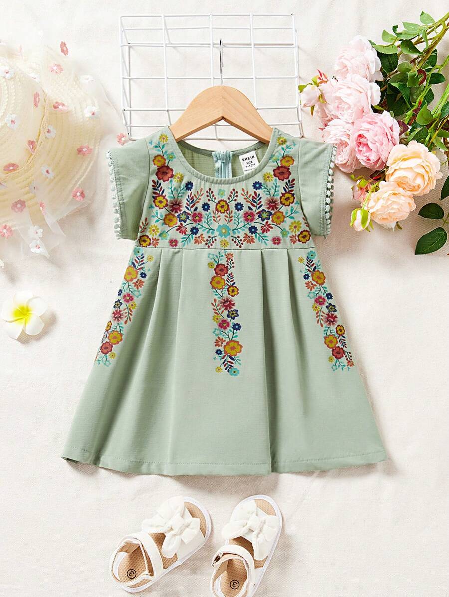 SHEIN Vestido informal sin mangas con estampado floral para niña bebé para vacaciones