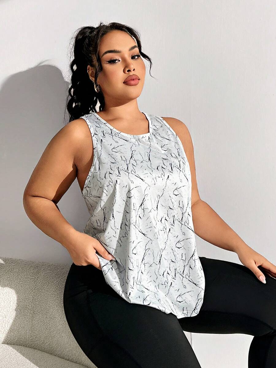 SHEIN Sport Studio Plus Size Sporty Printed Tank Top
