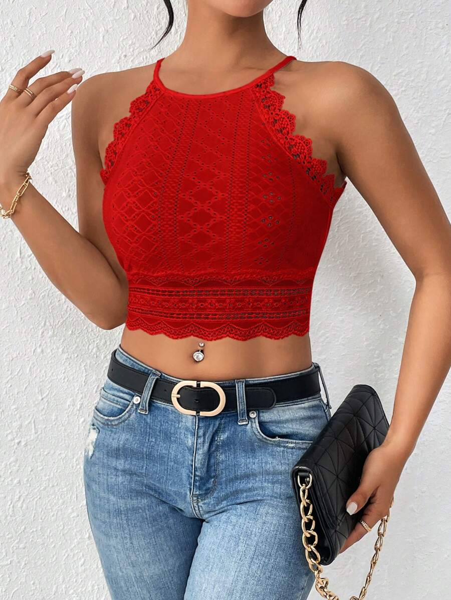 SHEIN Frenchy Top feminina de corpete justo com laço e renda, apertado