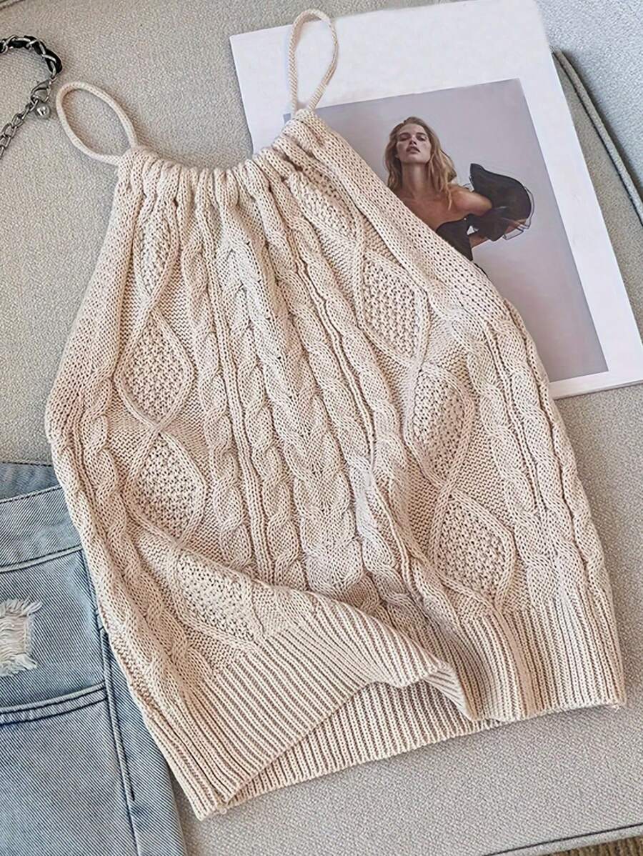 INAWLY Suéter De Punto Sólido Retorcido De Colores Sólidos Para Mujer